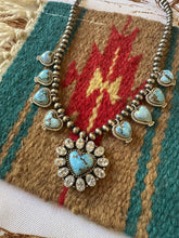 Load image into Gallery viewer, Handmade Golden Hills Turquoise, Cz &amp; Sterling Silver Statment Necklace