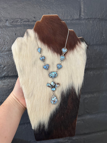 Handmade Golden Hills Turquoise & Sterling Silver Statment Necklace