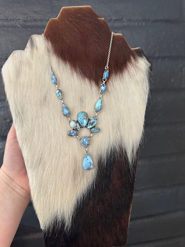 Handmade Golden Hills Turquoise & Sterling Silver Statment Necklace