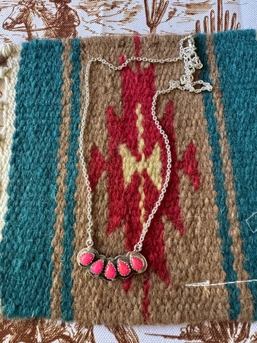 Beautiful Handmade Sterling Silver & Barbie Pink Opal 5 Stone Necklace