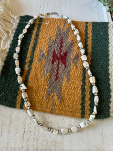 Navajo Sterling Silver & White Buffalo Beaded Necklace 16-20 Inch
