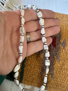 Navajo Sterling Silver & White Buffalo Beaded Necklace 16-20 Inch