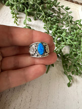Load image into Gallery viewer, Beautiful Handmade Blue Fire Opal And Sterling Silver Adjustable Flower Ring