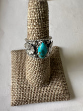 Load image into Gallery viewer, Beautiful Handmade Turquoise And Sterling Silver Adjustable Flower Ring