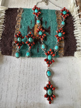Load image into Gallery viewer, Hand Made Sterling Silver Turquoise &amp; Coral Necklace Earring Set Signed Nizhoni
