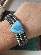 Load image into Gallery viewer, SALE *AUTHENTIC* “Goldie Bracelet” Handmade Golden Hills Turquoise &amp; Sterling Silver Bracelet Signed Nizhoni Style 6