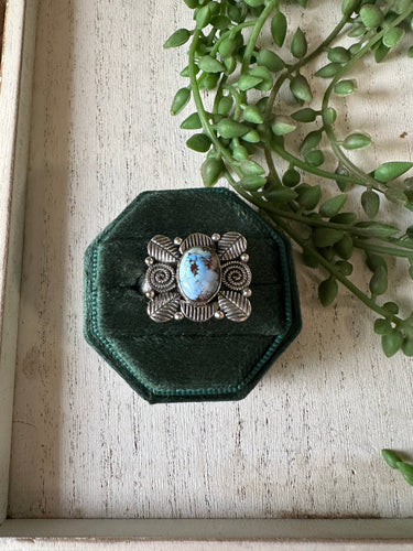 Handmade Sterling Silver & Natural Golden Hills Turquoise Adjustable Ring Signed Nizhoni