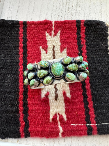 *AUTHENTIC* Navajo Sterling Silver & Sonoran Turquoise Cuff Bracelet Signed B Johnson