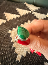Load image into Gallery viewer, SALE *Authentic* Single Tear Drop Malachite Sterling Silver Ring (Size 7)