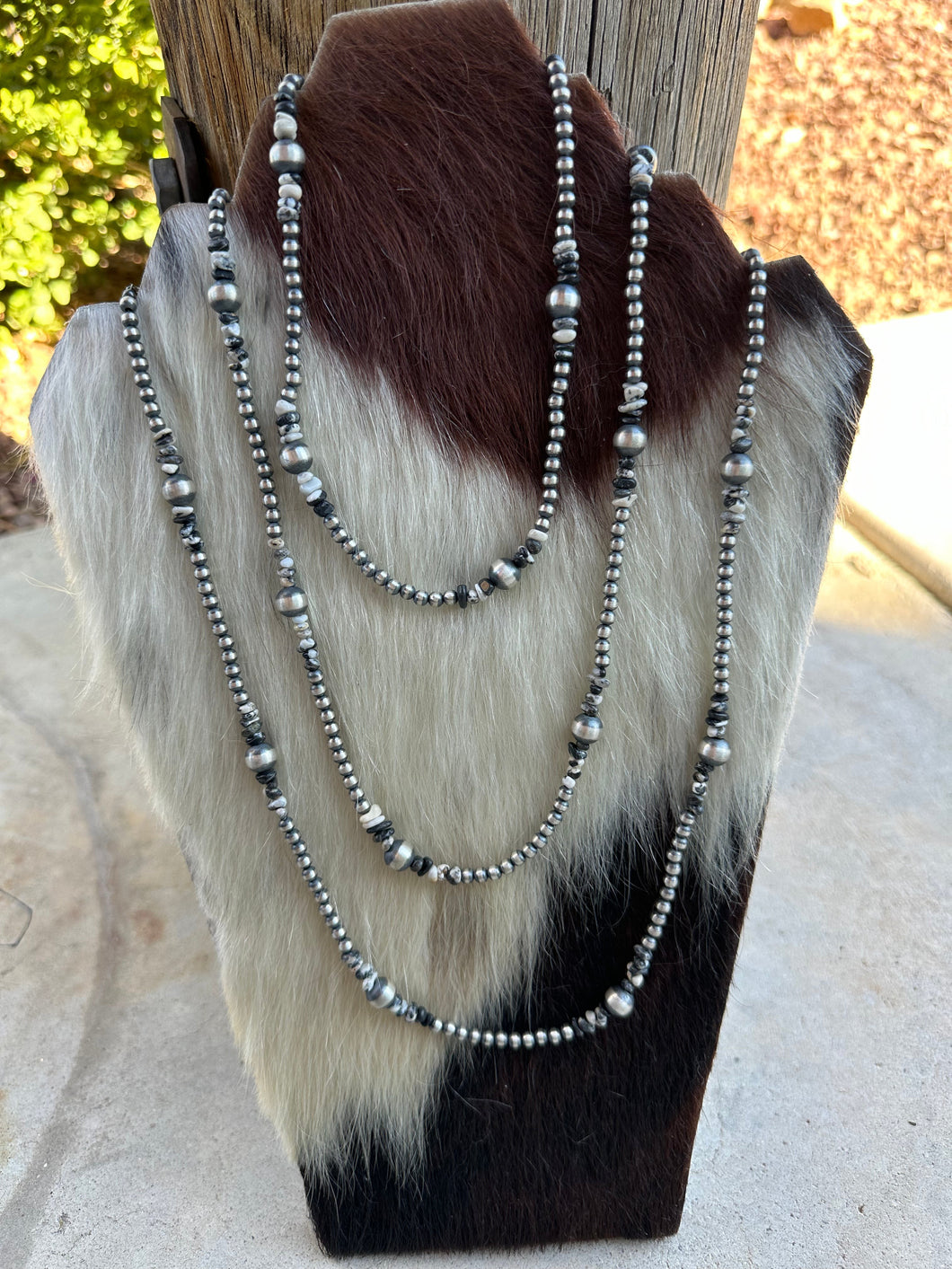 *AUTHENTIC* Navajo 4mm & 8mm Pearl Sterling Silver & White Buffalo Beaded Necklaces