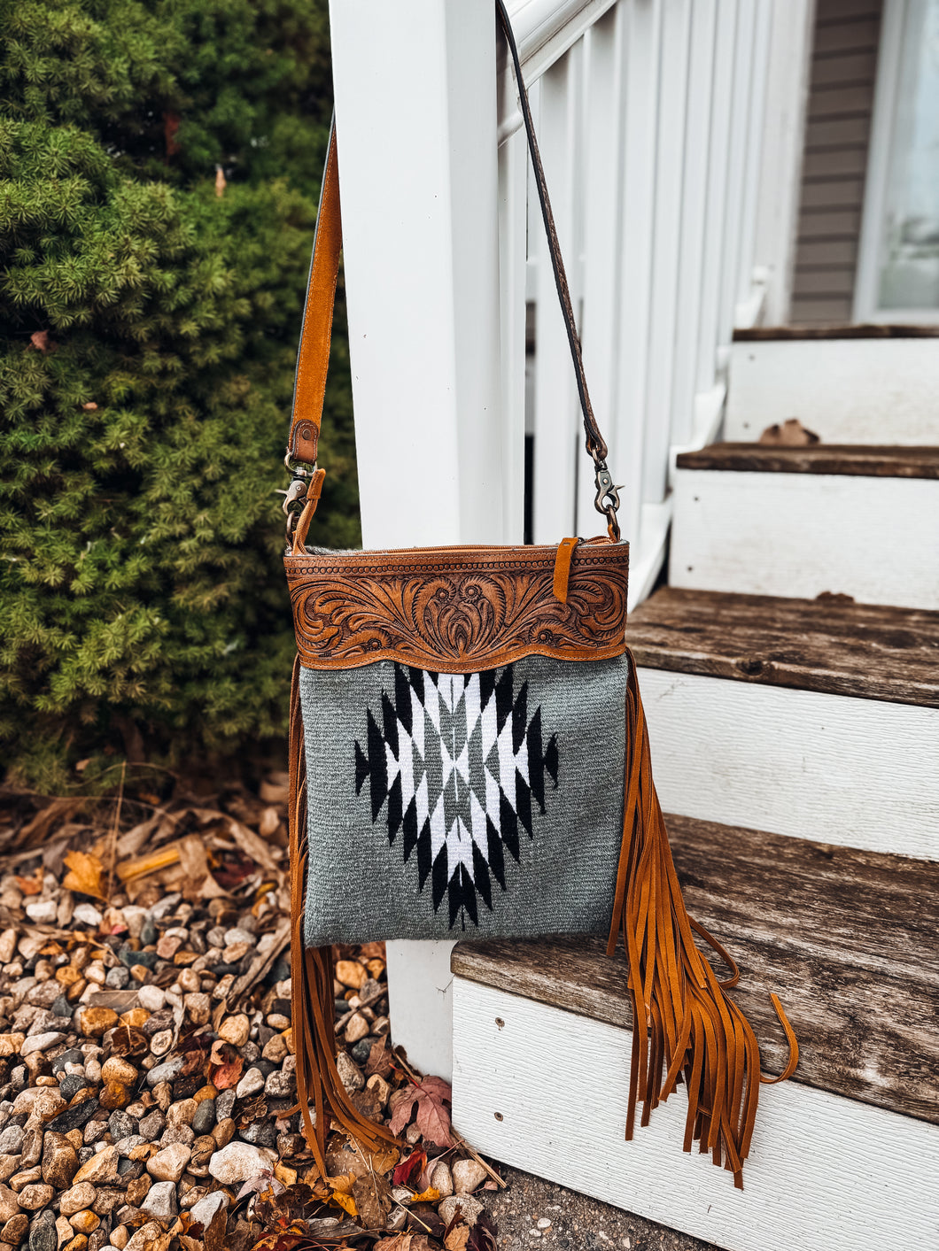 Cross Body Tooled Leather Saddle Blanket Bag