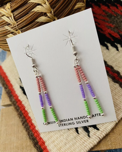 Navajo Handmade Multicolor Beaded Dangle Earrings