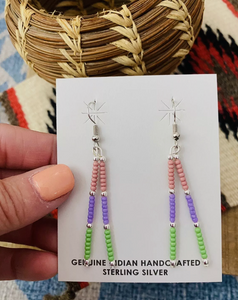 Navajo Handmade Multicolor Beaded Dangle Earrings