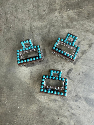 *PRE-ORDER* Mini Square Turquoise Claw Hair Clip (Silver)