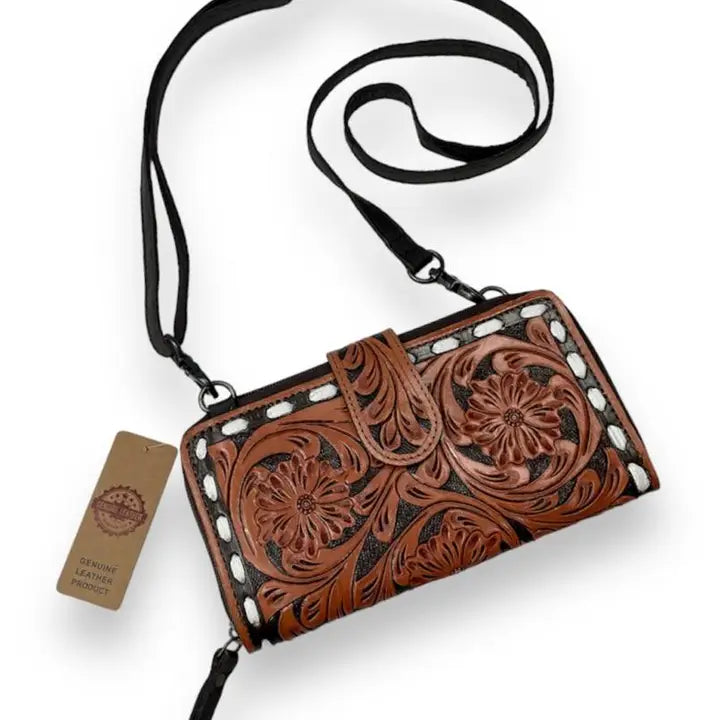Tooled Leather Crossbody Bag