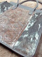 Load image into Gallery viewer, Tooled Cowhide Tote Bag