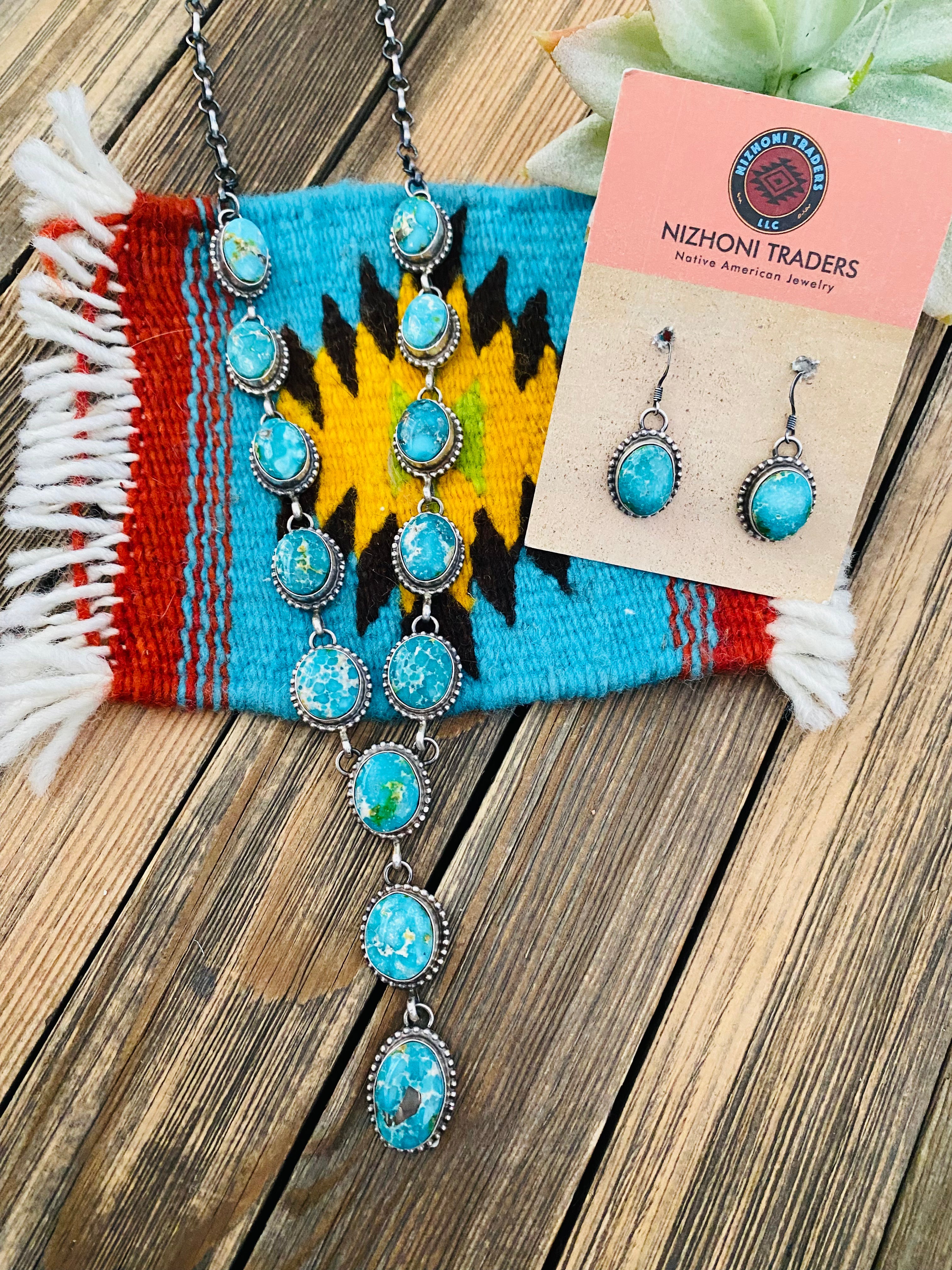 Navajo Sterling Silver And Sonoran Mountain Turquoise Lariat