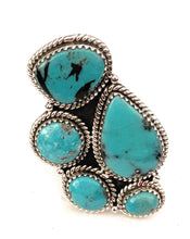 Load image into Gallery viewer, Handmade Sterling Silver &amp; Turquoise Cluster Adjustable Ring