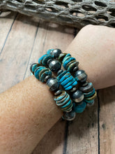 Load image into Gallery viewer, *AUTHENTIC* Navajo Sterling Silver Stretchy Natural #8 Turquoise Beaded Bracelet (Copy)