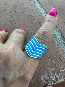 Zuni 5 Row Sterling Silver & Blue Opal Inlay Stacker Ring