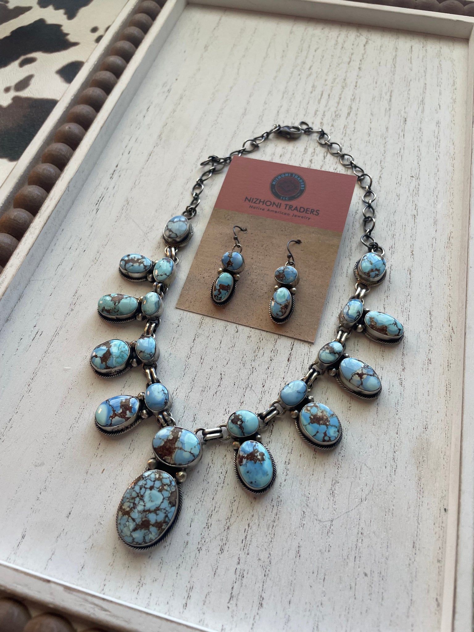Turquoise Beaded Pendant Necklace and Turquoise Earring Set with