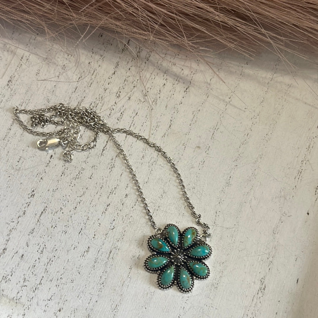 Amazon.com: Turquoise 100% Pure Tin Flower Pendant with Hammered Effect :  Clothing, Shoes & Jewelry