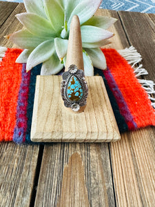Handmade Sterling Silver & Number 8 Turquoise Adjustable Ring