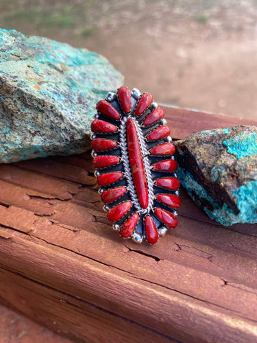 *AUTHENTIC* Size 8 Navajo Sterling Silver & Natural Spiny Cluster Ring