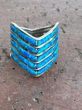 Load image into Gallery viewer, Zuni 5 Row Sterling Silver &amp; Blue Opal Inlay Stacker Ring