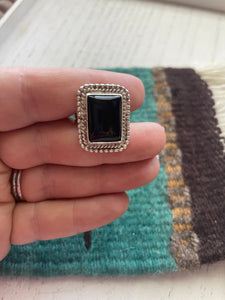 *AUTHENTIC* Navajo Sterling Silver & Black Onyx Rectangle Ring Signed J Frank (Copy)