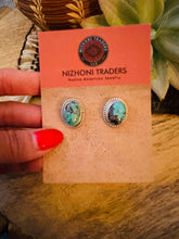 Load image into Gallery viewer, Navajo Kingman Turquoise  Sterling Silver Stud Earrings Signed