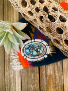Navajo New Lander Turquoise & Sterling Silver Cuff Bracelet Signed