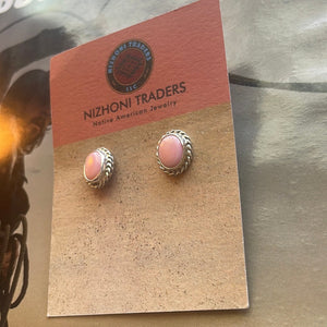 Navajo Sterling Silver Pink Conch Stud Earrings