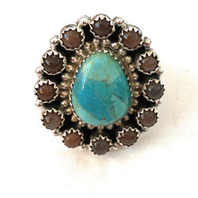Load image into Gallery viewer, Handmade Sterling Silver, Mother of Pearl &amp; Turquoise Cluster Adjustable Ring