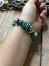 Load image into Gallery viewer, *AUTHENTIC* Navajo Sterling Silver Stretchy Natural #8 Turquoise Beaded Bracelet (Copy)