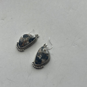 Navajo White Buffalo & Sterling Silver Dangle Earrings Signed