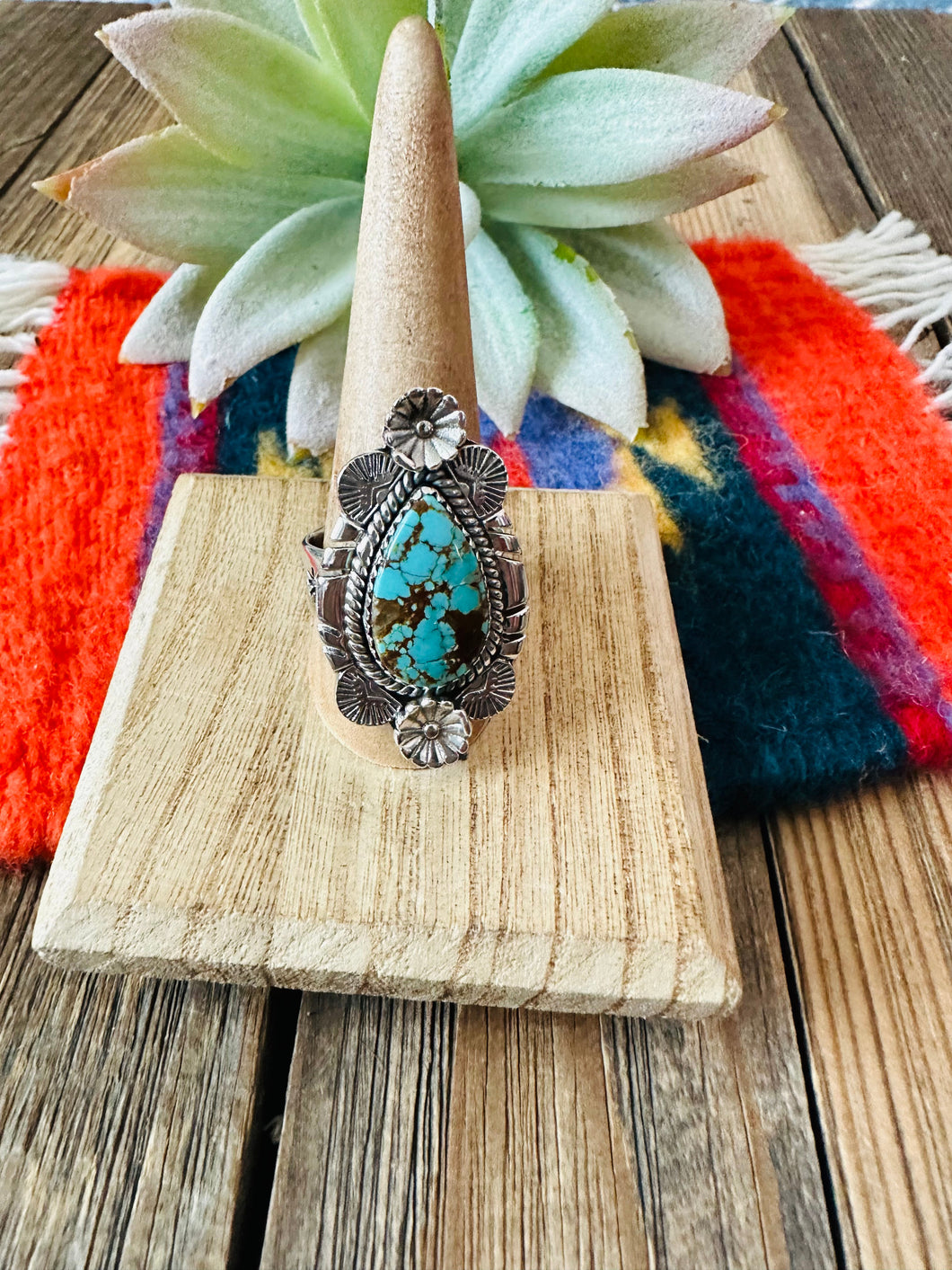 Handmade Sterling Silver & Number 8 Turquoise Adjustable Ring