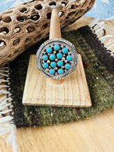 Load image into Gallery viewer, Navajo Sterling Silver &amp; Turquoise Cluster Ring Signed