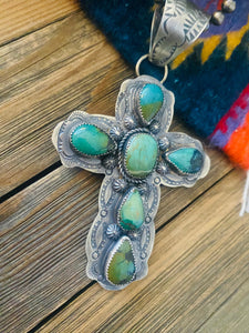 *AUTHENTIC* Beautiful Navajo Multi Turquoise and Sterling Silver Cross Pendant