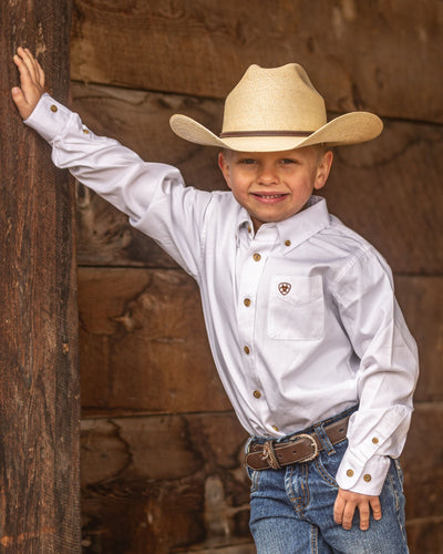 ARIAT Boys Solid Twill Long Sleeve Shirt Classic White