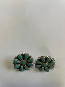“The Sonoita” Navajo Sterling Silver & Turquoise Cluster Stud Earrings 1”