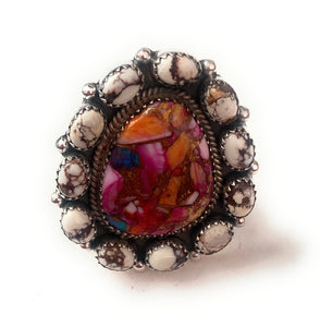 Handmade Sterling Silver, Pink Dream & Wild Horse Cluster Adjustable Ring