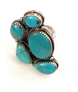 Handmade Sterling Silver & Turquoise Cluster Adjustable Ring