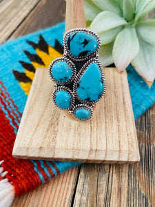 Handmade Sterling Silver & Turquoise Cluster Adjustable Ring