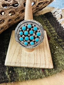 Navajo Sterling Silver & Turquoise Cluster Ring Signed