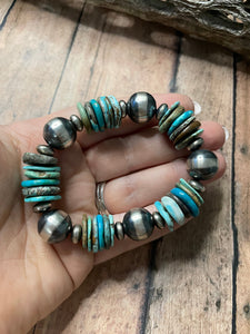 *AUTHENTIC* Navajo Sterling Silver Stretchy Natural #8 Turquoise Beaded Bracelet (Copy)