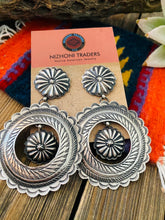 Load image into Gallery viewer, Navajo Hand Stamped Sterling Silver Concho Dangle Earrings