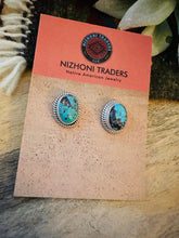 Load image into Gallery viewer, Navajo Kingman Turquoise  Sterling Silver Stud Earrings Signed