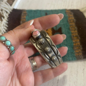 Navajo Queen Pink Conch Shell & Sterling Silver Cuff Bracelet by Chimney Butte