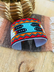 Navajo Made Beaded Leather Bracelet